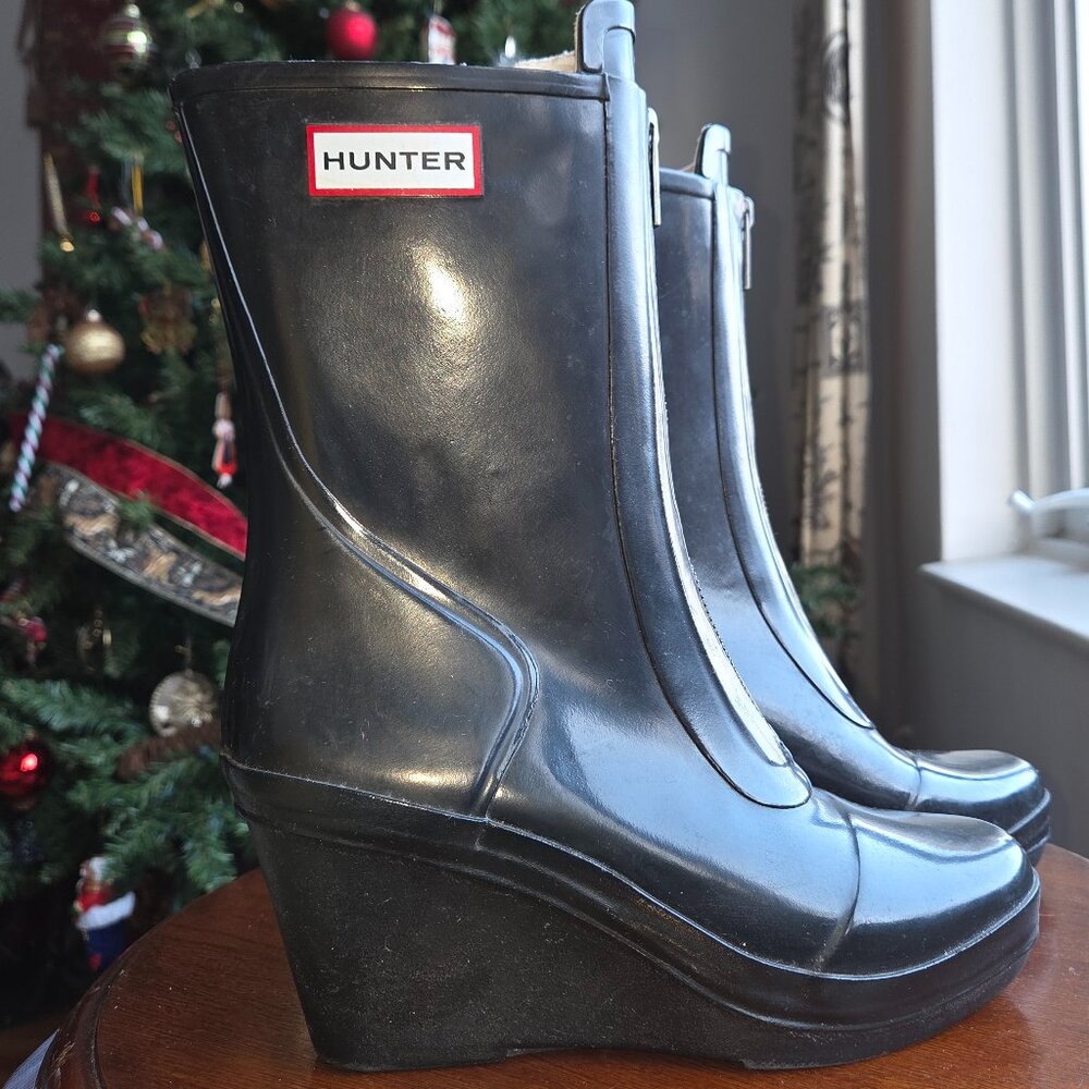 HUNTER Original Wedge Rain Boots Glossy Navy